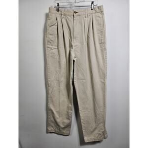 Tommy Hilfiger Men's Cotton Pleated Chino Pants Khaki Beige Flat 30x30 VTG